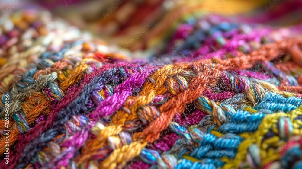 Vibrant Textile Close-up with Intricate Patterns and Colors