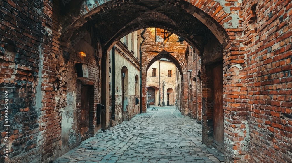 Charming Historic Alleyway with Brick Walls and Archways Charming Historic Alleyway with Brick Walls and Archways