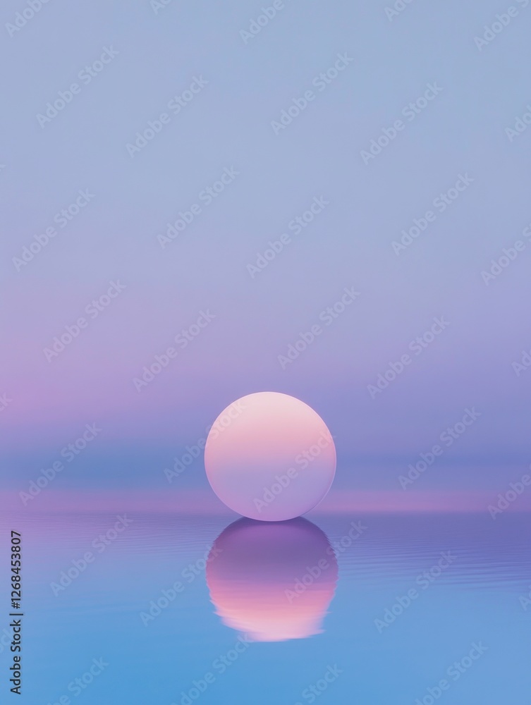 A minimalist composition featuring an illuminated sphere floating on the horizon, surrounded by soft gradient colors of blue and purple. A minimalist composition featuring an illuminated sphere floating on the horizon, surrounded by soft gradient colors of blue and purple.