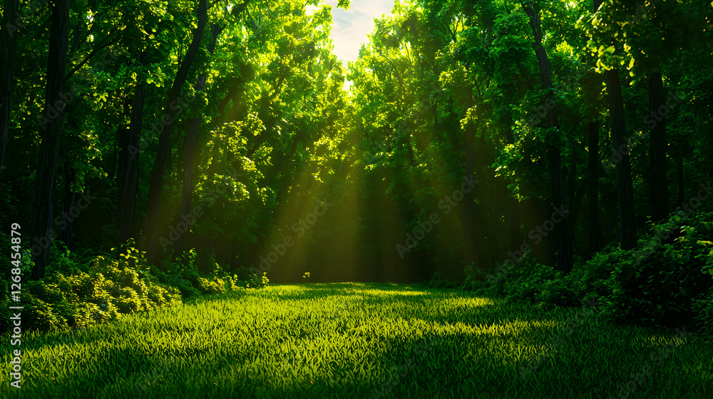 Obraz premium Sunlit Green Forest Path