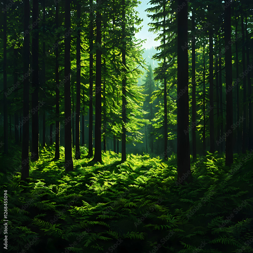 Naklejka premium Sunlit Green Forest Path