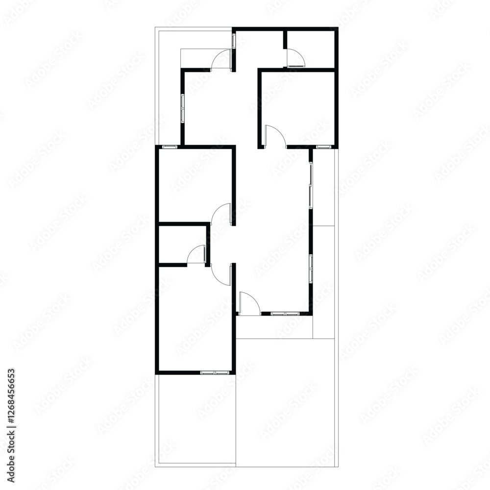 Black and White floor plan of a modern unfurnished house for your design. Suburban house vector blueprint. Architectural background Black and White floor plan of a modern unfurnished house for your design. Suburban house vector blueprint. Architectural background