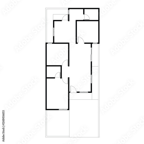 Black and White floor plan of a modern unfurnished house for your design. Suburban house vector blueprint. Architectural background