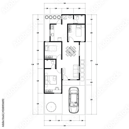 Floor plan blueprint, Figure of the jotting sketch of the construction and the industrial skeleton of the structure and dimensions.
