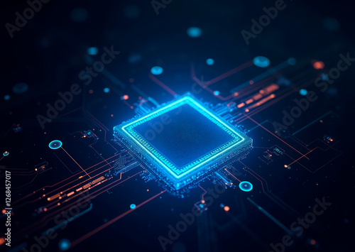 Concept high-resolution image of an AI chip, selective focus