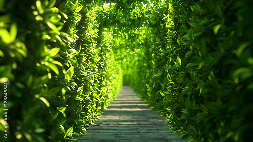 Fototapeta premium Sunlit Green Leaf Tunnel Pathway