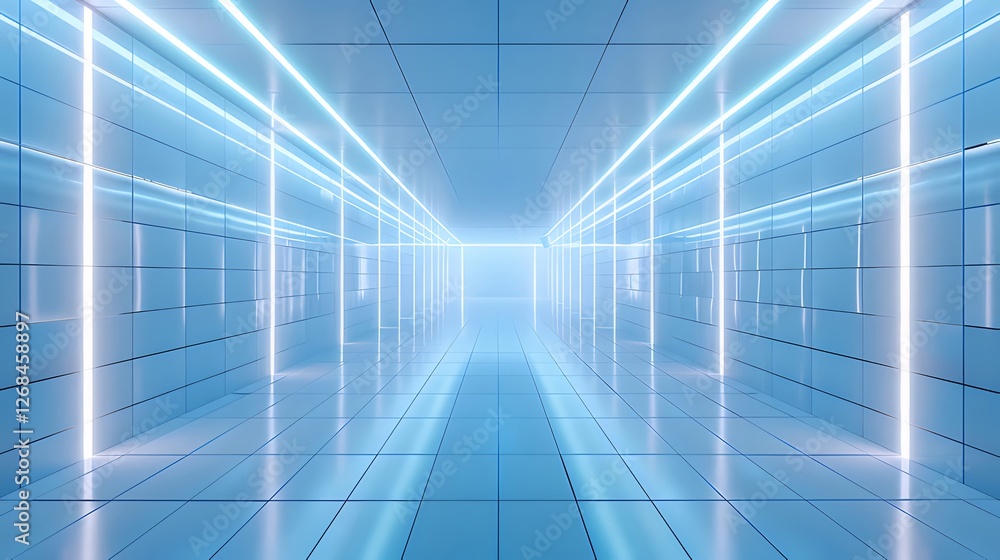 Futuristic blue neon corridor; digital backdrop Futuristic blue neon corridor; digital backdrop