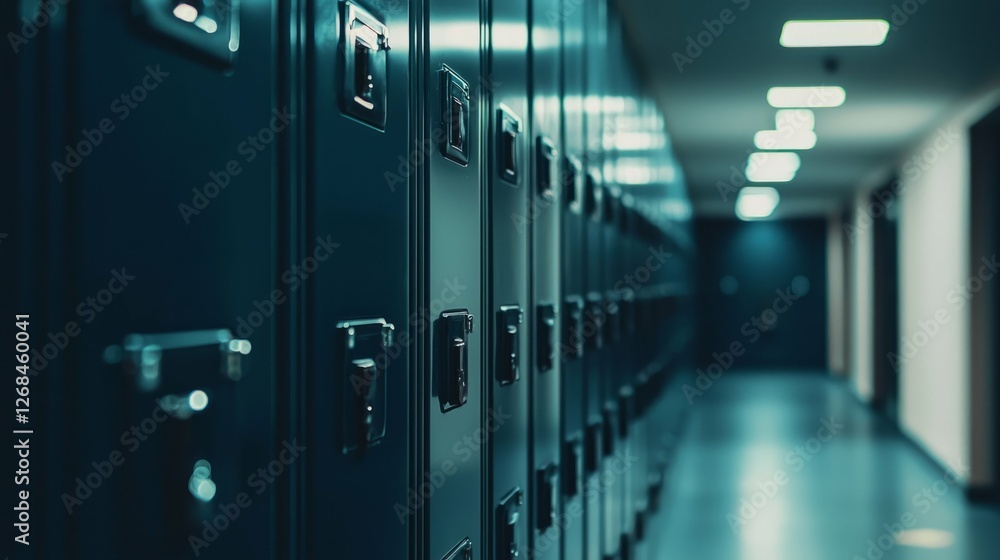Row of Metal Lockers in a Modern School hallway Row of Metal Lockers in a Modern School hallway