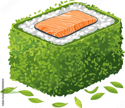 먹을것, 벡터, 삽화, 연어, 연어초밥, 김초밥, 일식, 식사, 김밥, 밥, 음식, 점심식사, 아침식사, 간단한, 롤, 감태