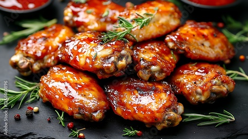 Grilled chicken wings with barbecue sauce. photo