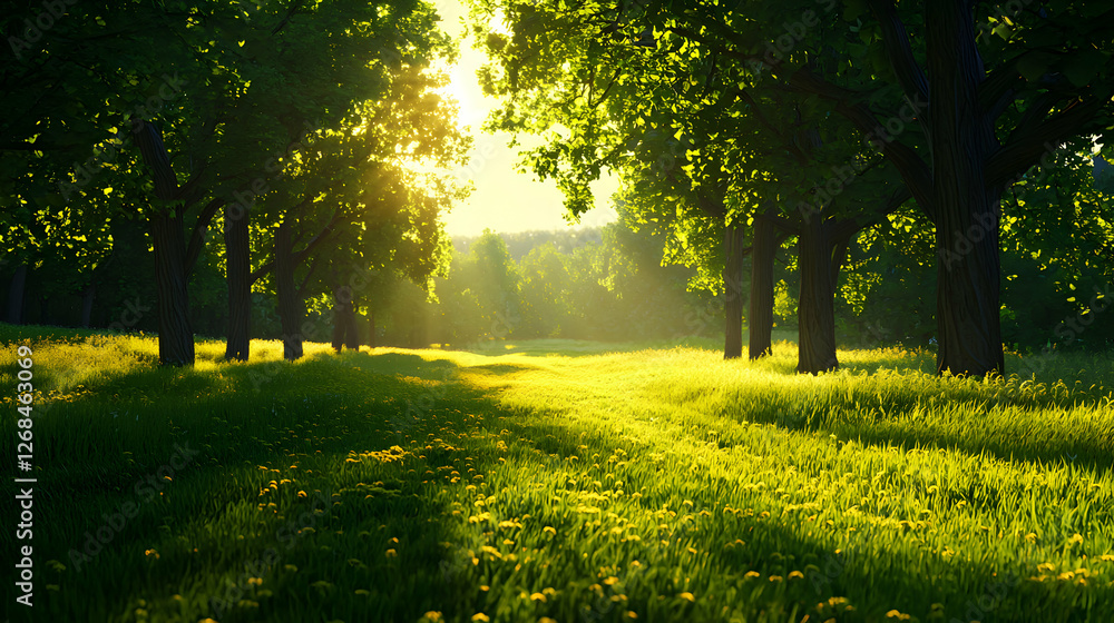 Sunlit Meadow Path Through Summer Forest Sunlit Meadow Path Through Summer Forest