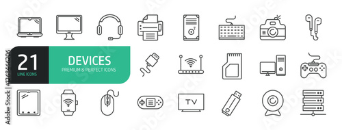 Set Of Devices Line Icons.