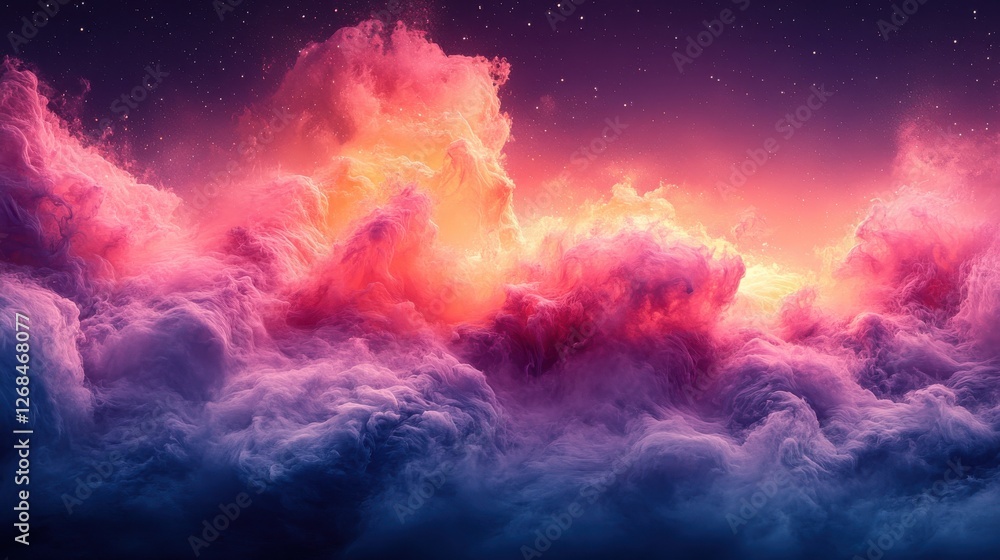 Obraz premium Dramatic Colorful Clouds with Stars in a Night Sky at Dusk