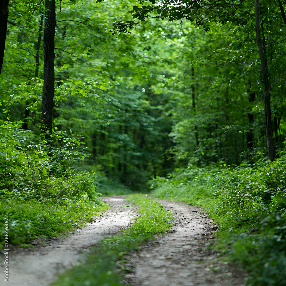 Fototapeta premium Sunlit Path Through Lush Green Forest