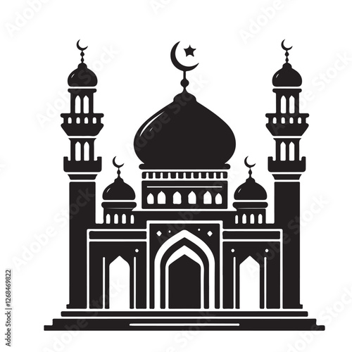 Islamic mosque silhouette vector illustration, Ramadan, Eid ul Fitr