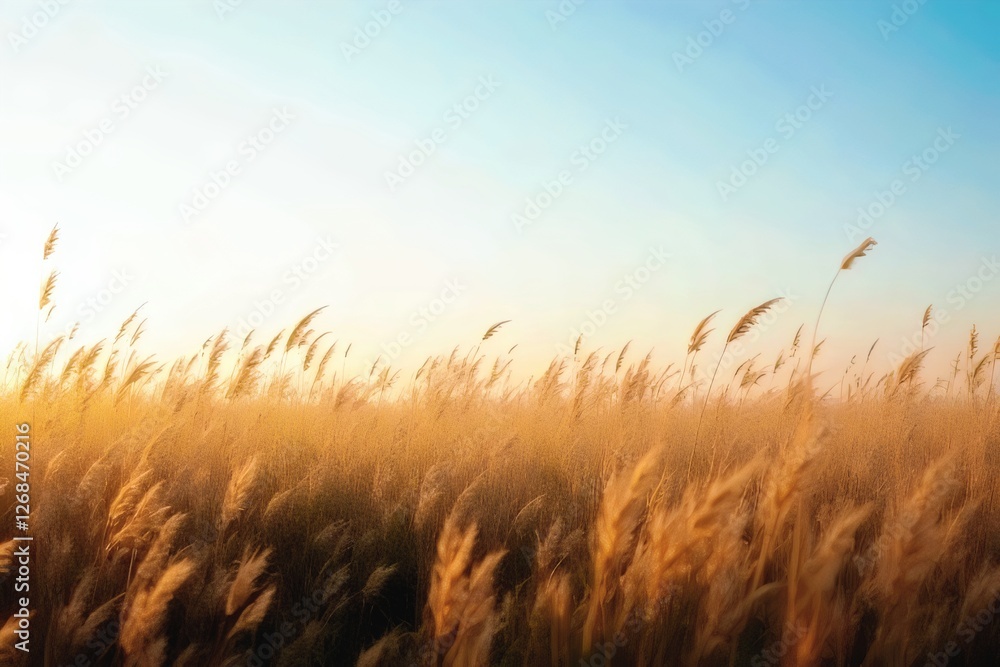 Fototapeta premium Golden Grass Field at Sunset