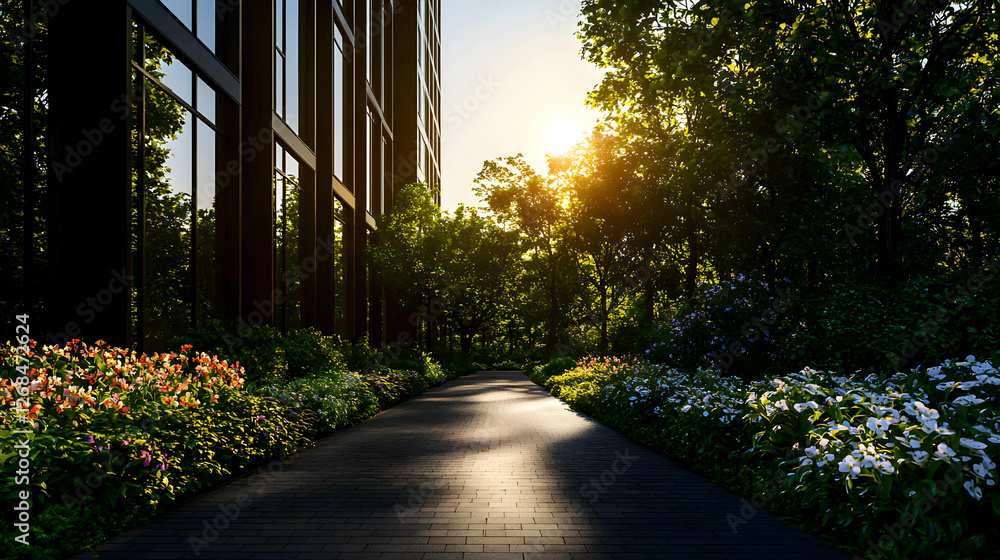 Obraz premium Sunlit Path Through Urban Greenery