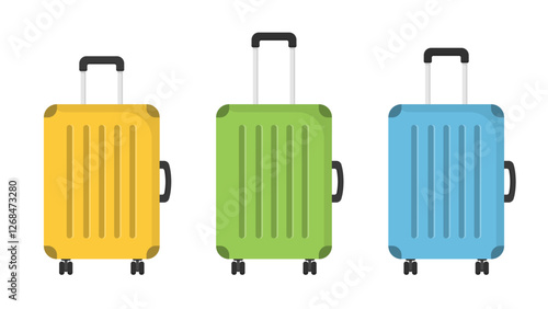 Three color plastic suitcases with handles, vector eps10 illustration
