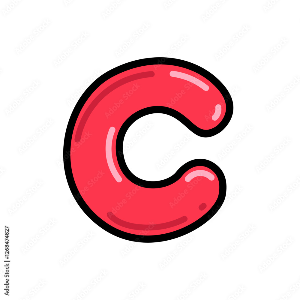 Cartoon letter C vector illustration, red alphabet C typographic design, capital letter C clip art, isolated on white background Cartoon letter C vector illustration, red alphabet C typographic design, capital letter C clip art, isolated on white background