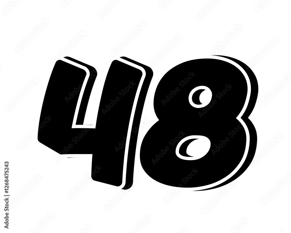 Stylized black number 48 on transparent background, with a bold, 3D appearance and shadow effects for added depth and dimension. Stylized black number 48 on transparent background, with a bold, 3D appearance and shadow effects for added depth and dimension.