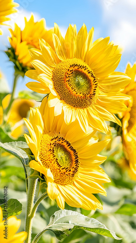 Wallpaper Mural Bright sunflowers in a field under a partly cloudy sky.  Possible use Nature photography, greeting cards, website background Torontodigital.ca