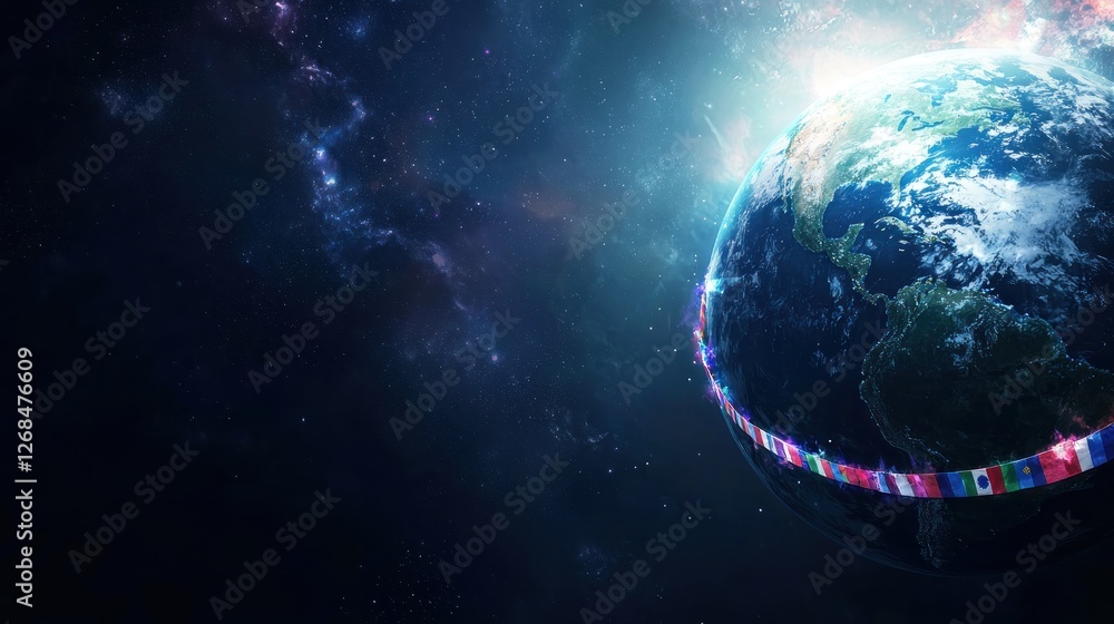 Fototapeta premium Earth adorned with world flags in space