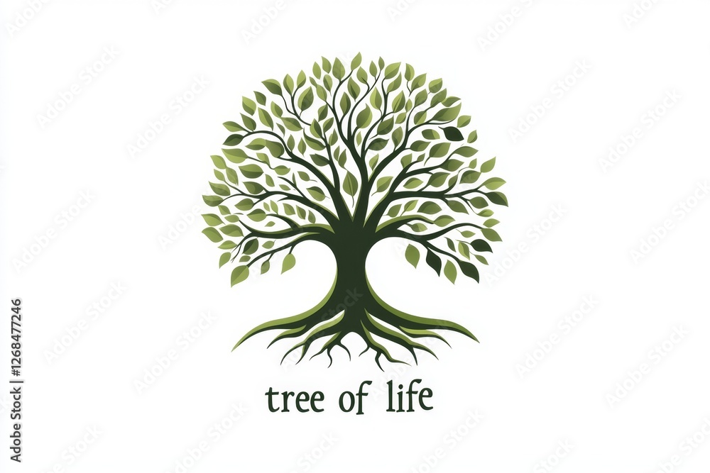 Naklejka premium Lush green tree of life logo design, white background, nature, growth