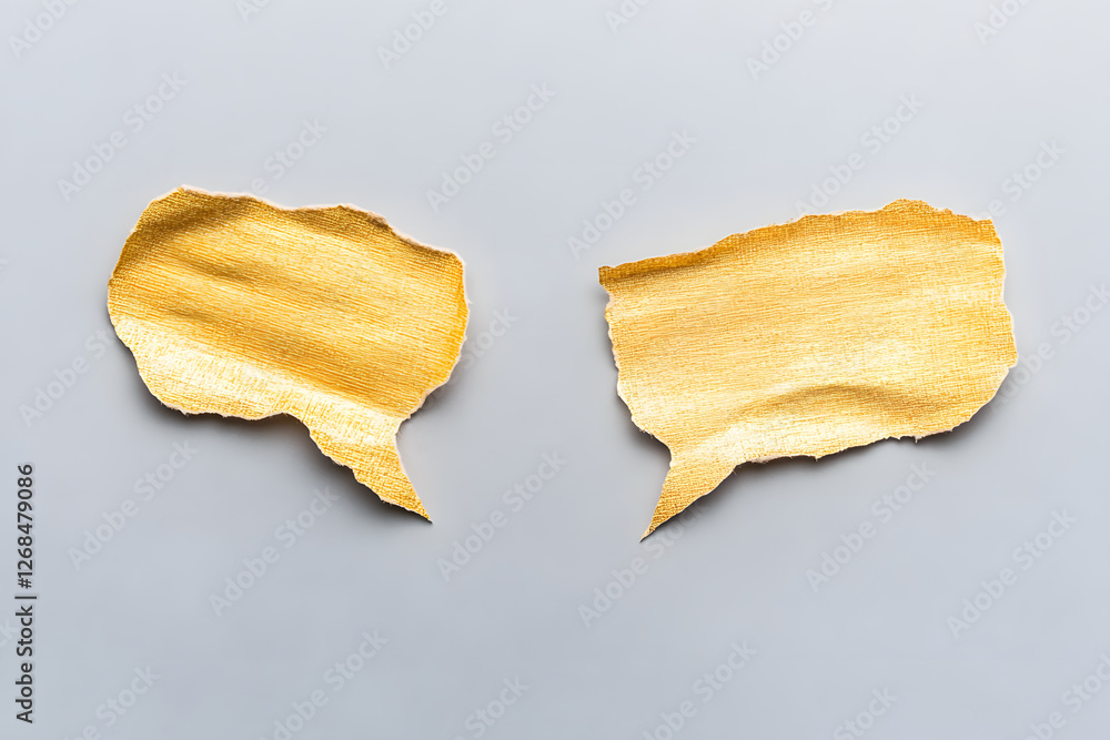 Naklejka premium Golden speech bubbles on gray background symbolize conversation and communication