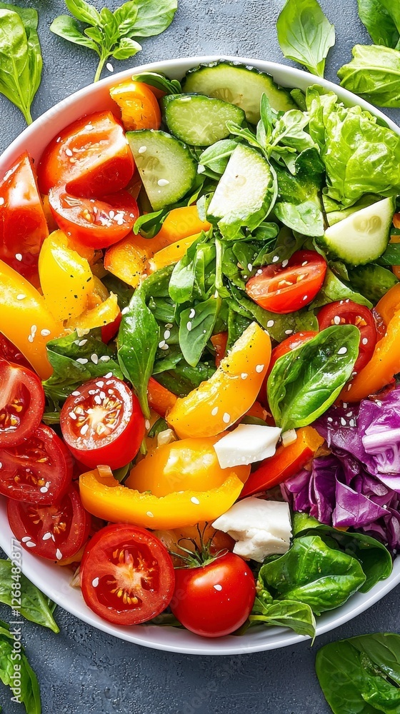 Fresh vegetable salad preparation kitchen recipe guide brightly colored ingredients top view healthy eating concept Fresh vegetable salad preparation kitchen recipe guide brightly colored ingredients top view healthy eating concept
