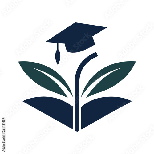 A sleek vector logo showing a graduation cap growing out of a plant stem, symbolizing academic achievement and growth