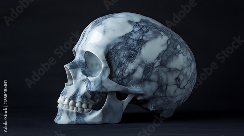 Sculpted Mortality, A Marbled Skull Contemplating Existence in Stone photo