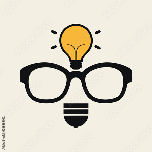 An eyeglass design where each lens reflects a book and a lightbulb.