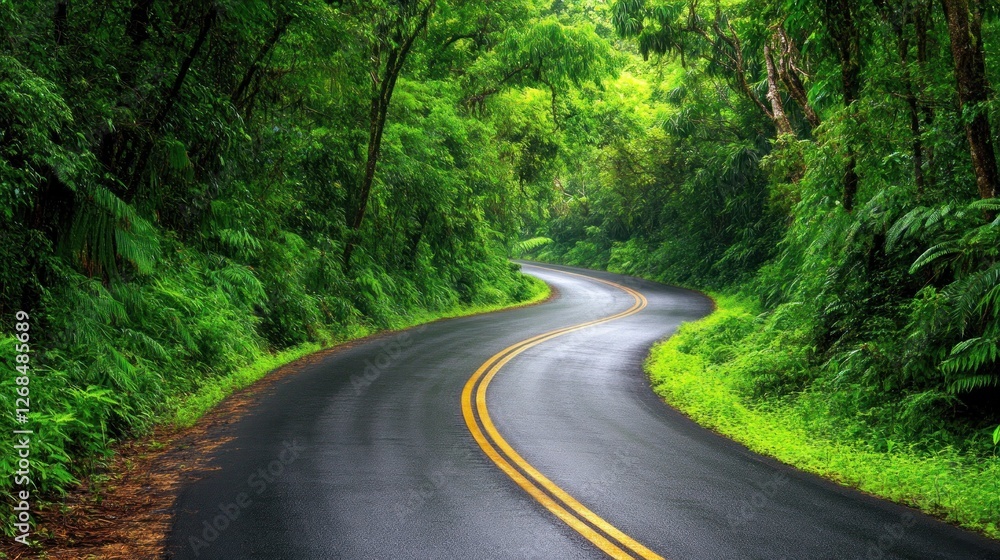 Winding Road Through Lush Green Tropical Forest Winding Road Through Lush Green Tropical Forest