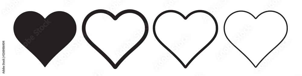 Heart love vector icon set, Heart icons set. Liner outlined and flat black color. Vector illustration eps 10 Heart love vector icon set, Heart icons set. Liner outlined and flat black color. Vector illustration eps 10