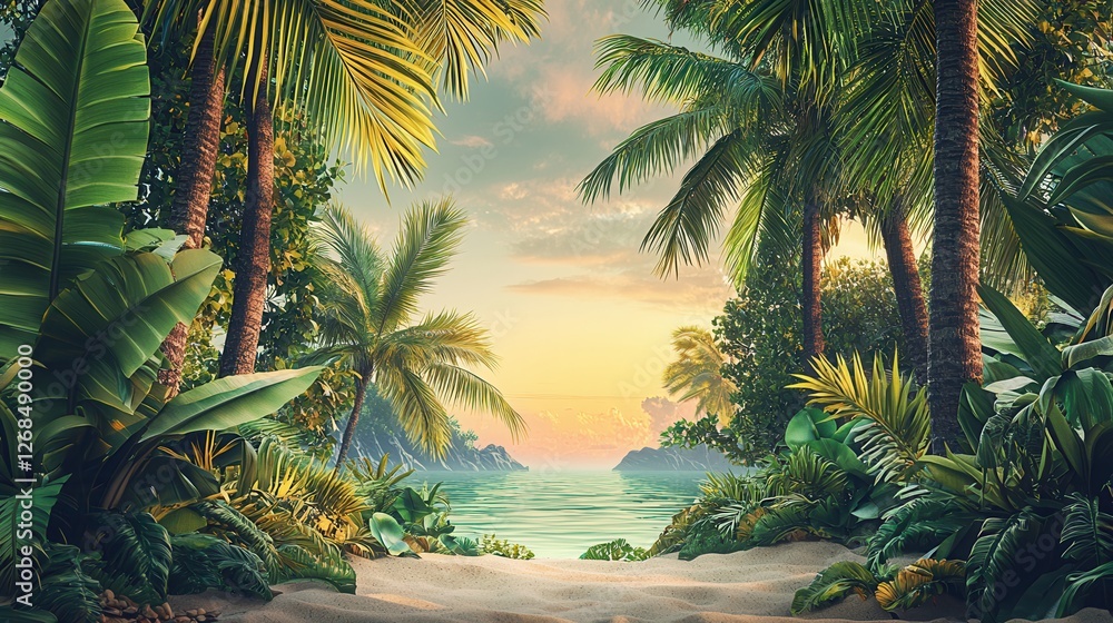 Fototapeta premium Tranquil Tropical Beach Sunset Paradise Scene