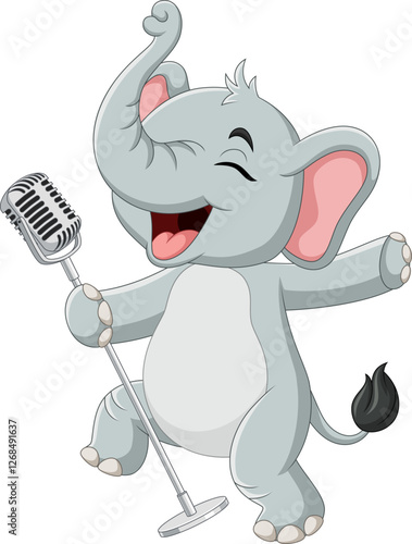 Cartoon a happy elephant singing