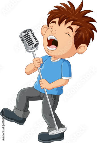 Cartoon boy singing on the stage