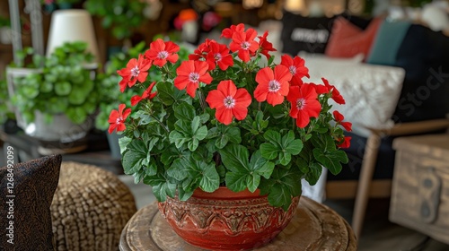 Wallpaper Mural Vibrant red flowers in terracotta pot, home decor display Torontodigital.ca