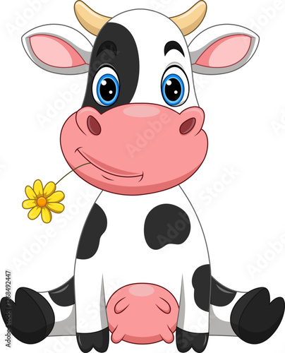 Cartoon a happy cow sitting
