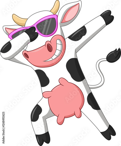 Cartoon a happy cow dabbing dance 