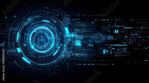 Abstract Futuristic Technology Interface Background with Glowing Circular HUD Elements