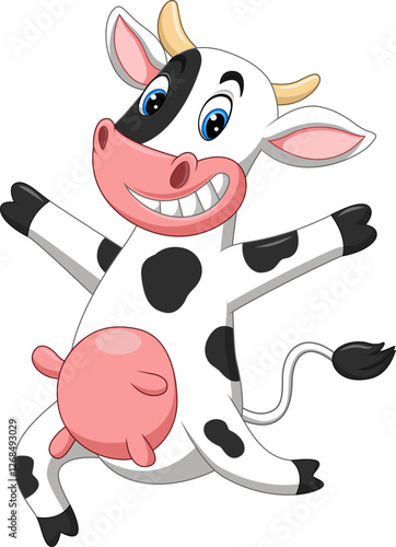 Illustration of a cartoon happy cow dancing