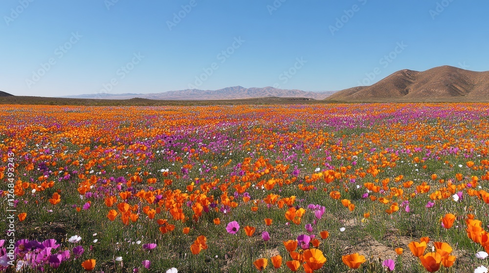 Fototapeta premium Vibrant Wildflower Superbloom Against Mountain Range