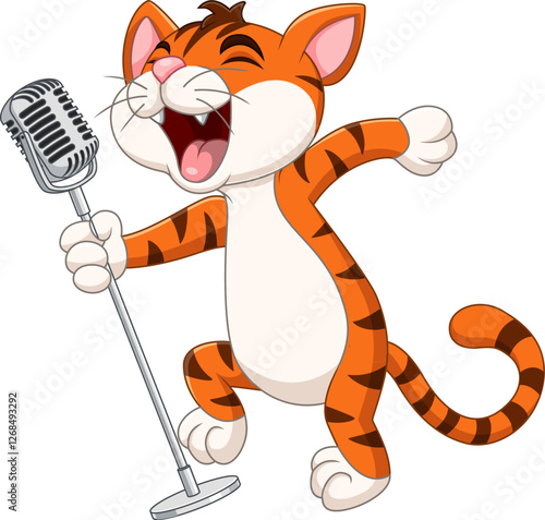 Cartoon a cute cat singing
