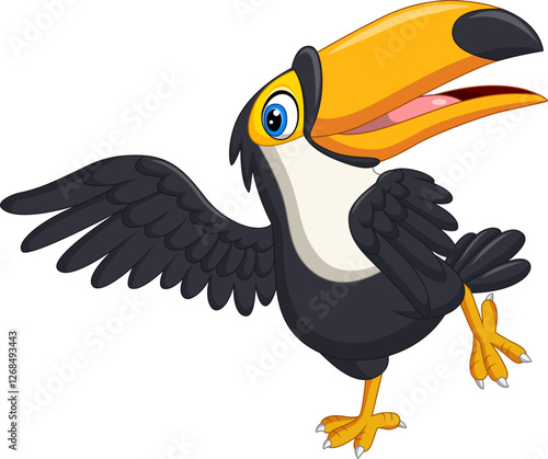 Cartoon a happy toucan bird dancing