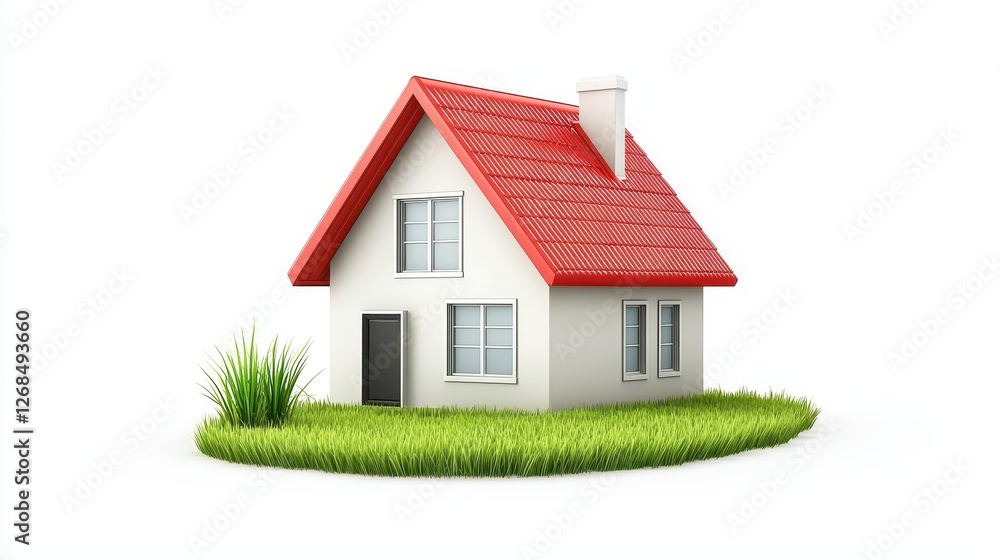 Charming redroofed house nestled in verdant greenery, a picture of suburban tranquility Charming redroofed house nestled in verdant greenery, a picture of suburban tranquility