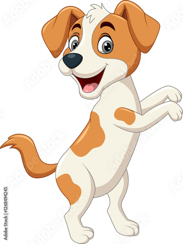 Illustration of a cartoon happy dog dancing 