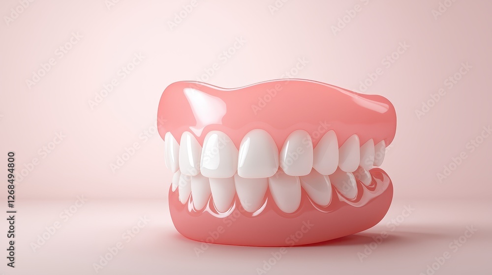 Obraz premium Healthy pink tooth with sparkling white teeth, a symbol of excellent dental hygiene and oral care