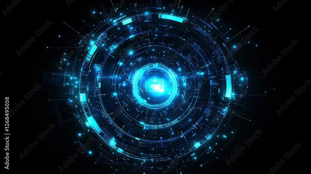 Obraz premium Futuristic Technology Interface Abstract Circular HUD Design with Glowing Blue Lights