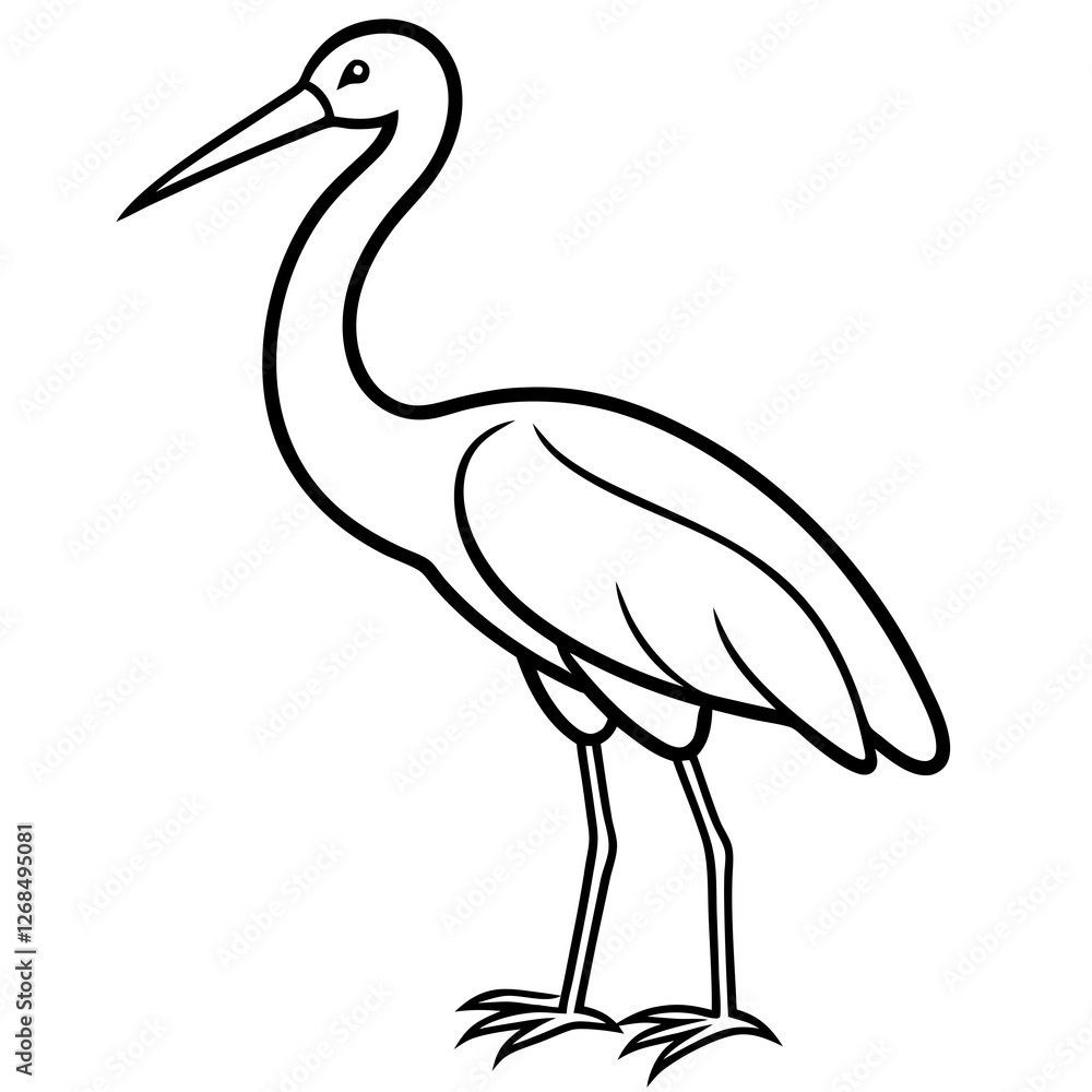 Naklejka premium Classic Stork Outline Sketch